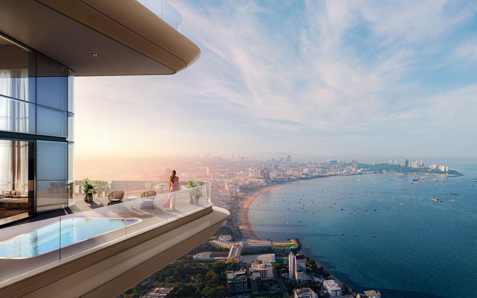 ONCE Wongamat: balcony with private pool above Pattaya Bay